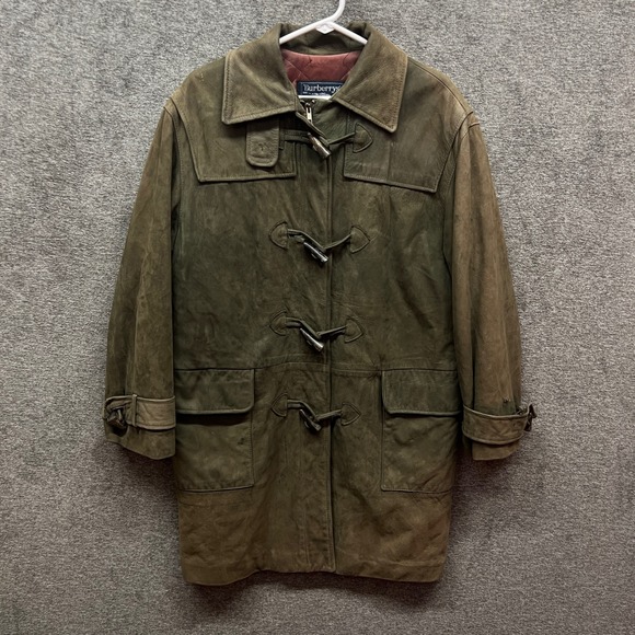 Burberry Jackets & Blazers - Vintage Burberry‎ Suede Leather Duffle Toggle Coat Olive Green Jacket Womens